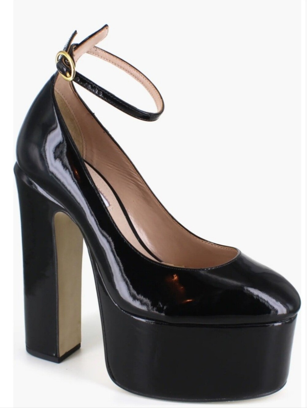 Women’s Black Patent Platform Ankle-Strap Pumps